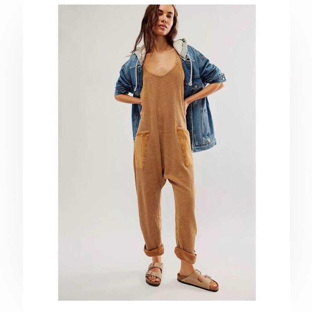 Free People FP One Frankie Jumpsuit Mustard Waffle Knit- Medium